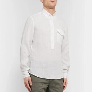 Brunello Cucinelli White Cotton Half Placket Button Down Sportshirt Size M